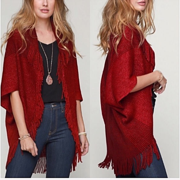 Red ❤️ Goddess Cardi Sweater Wrap Fringe OS - Picture 2 of 5